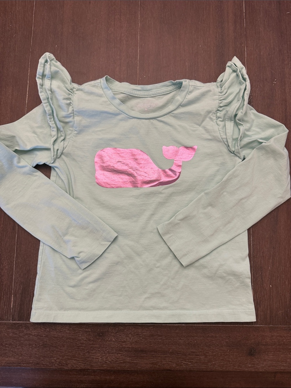 Vineyard Vines Girls' Light Green Long-Sleeve Top with Pink Whale